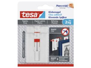 Tesa clou adhésif réglable pour papier peint et plâtre 6,3cm 2kg blanc 2 pièces