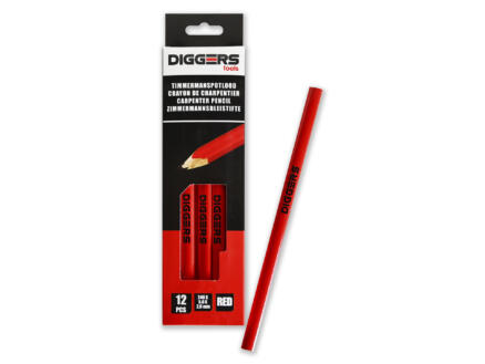 Diggers crayon de maçon 24cm rouge 12 pièces 1