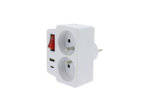 Profile dominostekker 2x16A schakelaar en USB-A/USB-C wit