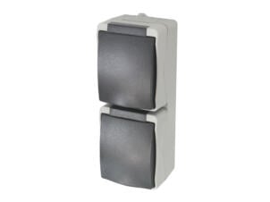 Profile dubbel verticaal spatwaterdicht stopcontact met penaarde grijs