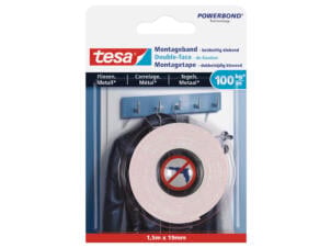 Tesa dubbelzijdige montagetape 1,5m x 19mm tegels & metaal wit
