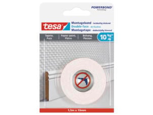 Tesa dubbelzijdige montagetape papier & behang 1,5m x 19mm wit