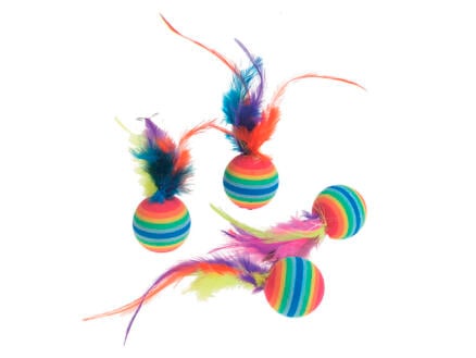 Flamingo jouet pour chat balle rainbow + plume 7cm 4 pièces 1