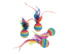 Flamingo jouet pour chat balle rainbow + plume 7cm 4 pièces