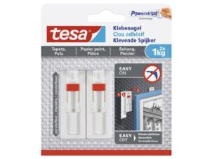 Tesa klevende spijker verstelbaar voor behang en pleister 6,3cm 1kg wit 2 stuks