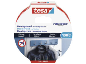 Tesa montagetape 5m x 19mm metaal transparant