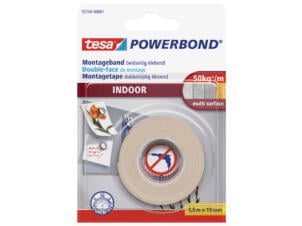 Tesa montagetape binnen 1,5m x 19mm wit
