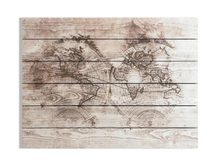 Art for the Home print op hout 80x60 cm wereldkaart 1