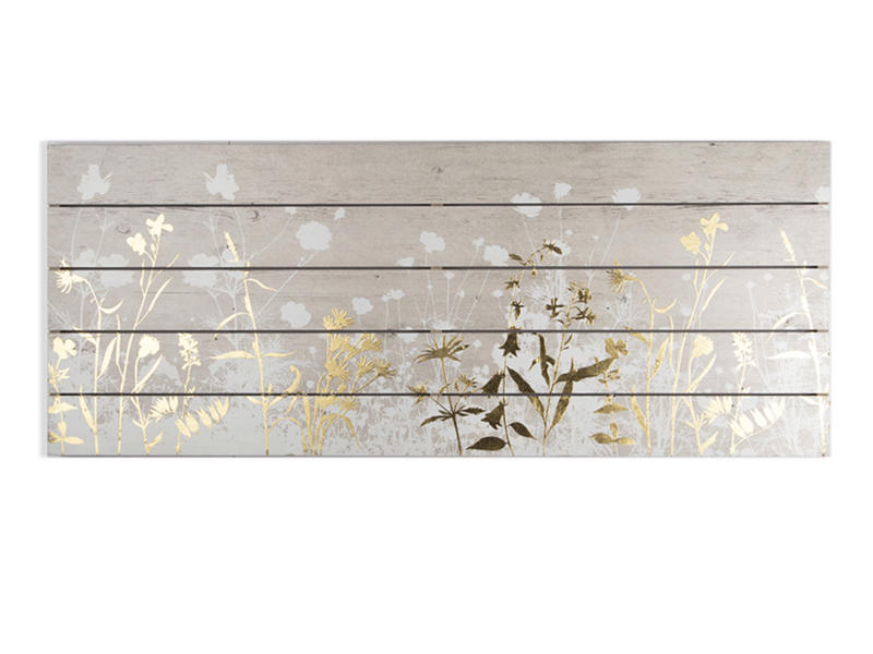 Art for the Home print op hout panorama 100x40 cm botanisch wit/goud