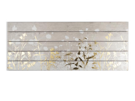 Art for the Home print op hout panorama 100x40 cm botanisch wit/goud 1
