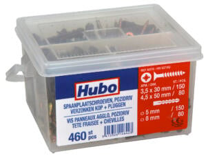 Hubo spaanplaatschroeven PZ2 met pluggen 460 stuks