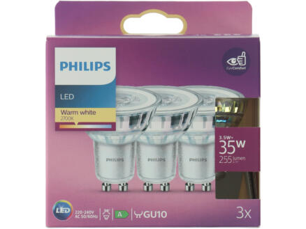 Philips spot LED GU10 3,5W blanc chaud 3 pièces 1