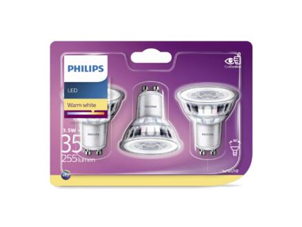 Philips spot LED GU10 3,5W blanc chaud transparent 3 pièces 1