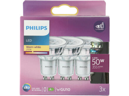 Philips spot LED GU10 4,6W blanc chaud 3 pièces 1