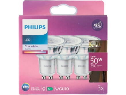 Philips spot LED GU10 4,6W blanc froid 3 pièces
