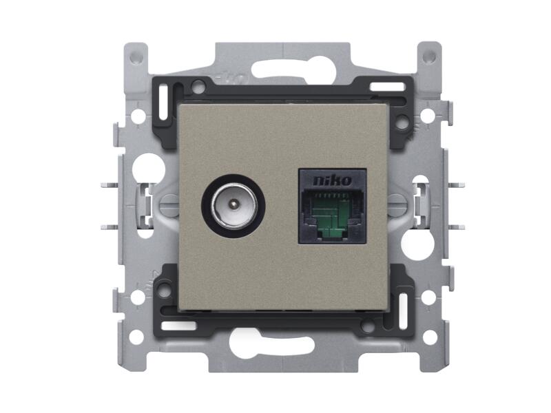 Niko Stopcontact coax+rj45 int brons