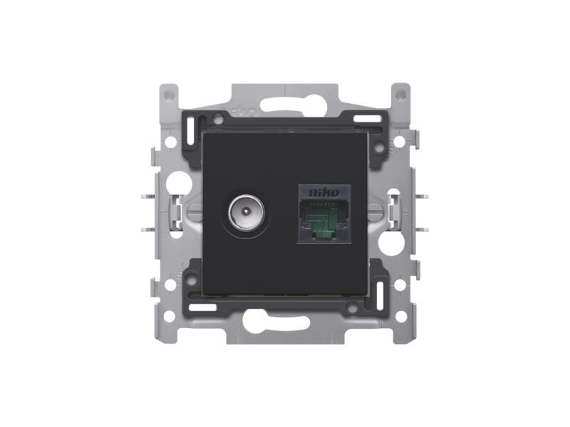 Niko Stopcontact coax+rj45 int m black