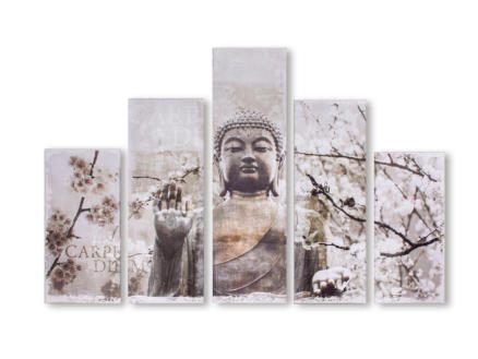 Art for the Home toile imprimée 150x100 cm boeddha carpe diem 5 panneaux 1