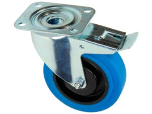Mack zwenkwiel 125mm met rubberloopvlak en rem blauw